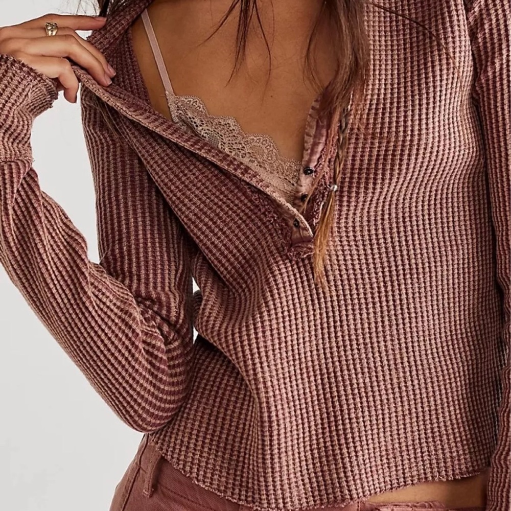 Free People Pink Waffle Knit Top